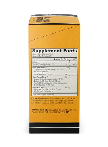 Back view of ONNIT Alpha Brain Instant Pineapple Punch box showing nutrition panel