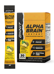 Front view of ONNIT Alpha Brain Instant Pineapple Punch box