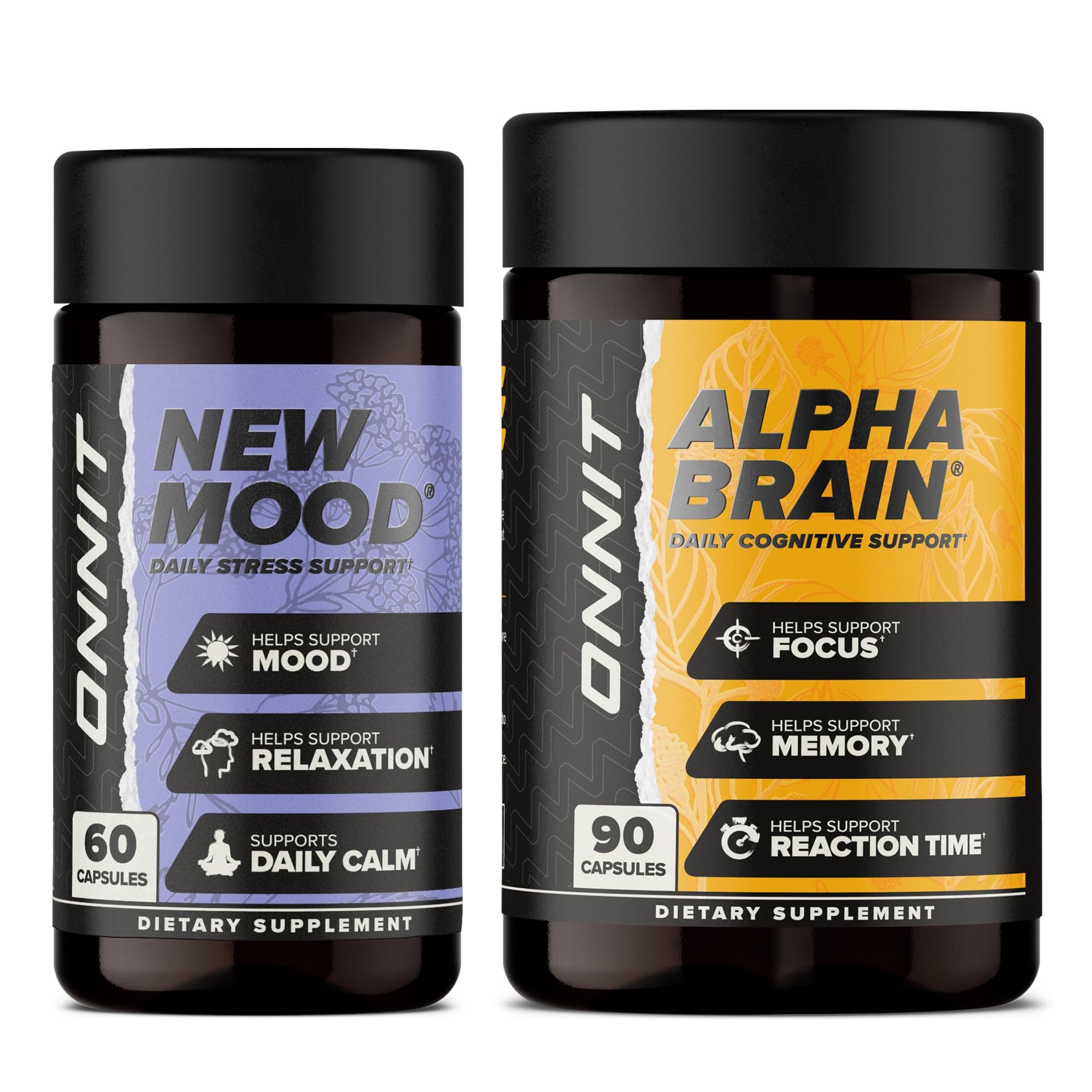 ONNIT Alpha Brain and New Mood Bundle – 90ct Alpha Brain and 60ct New Mood bottles