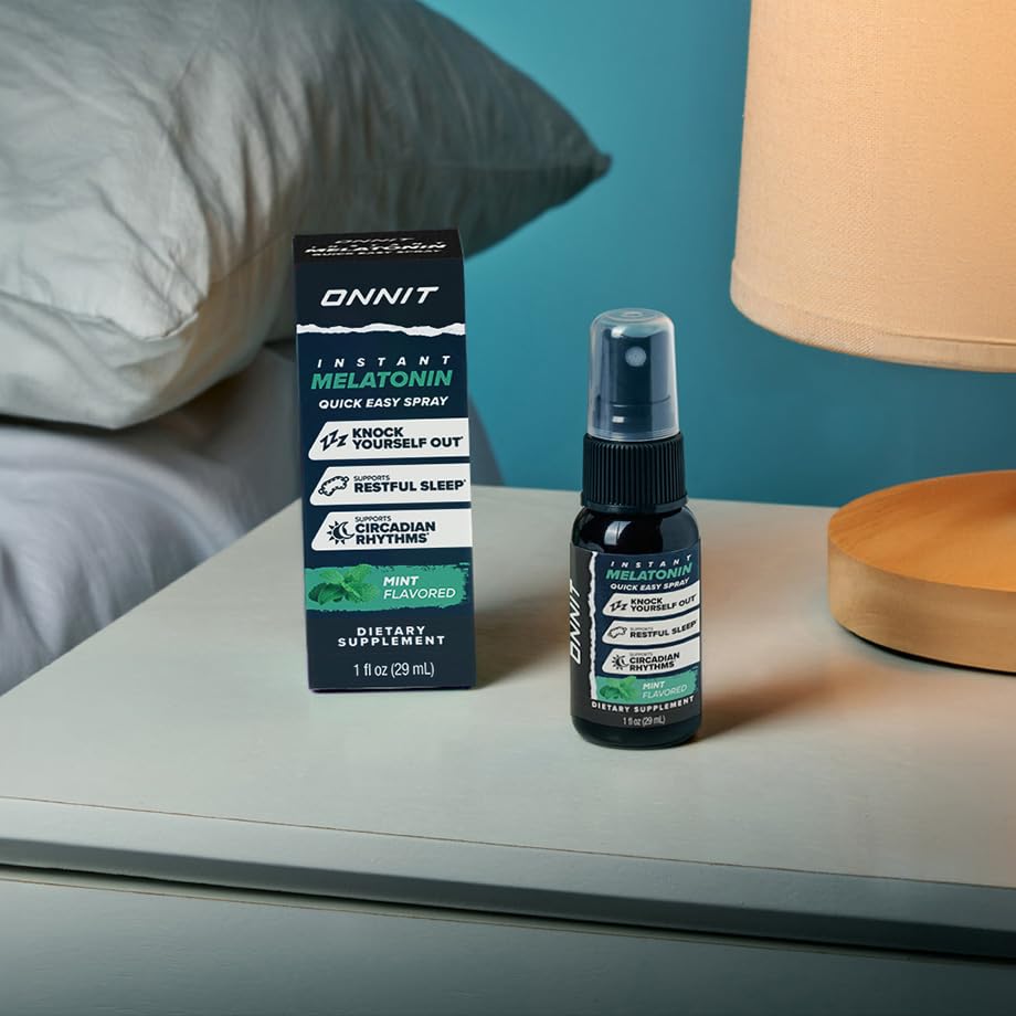 Close-up of ONNIT Melatonin spray bottle label showing IGEN Non-GMO Tested claim