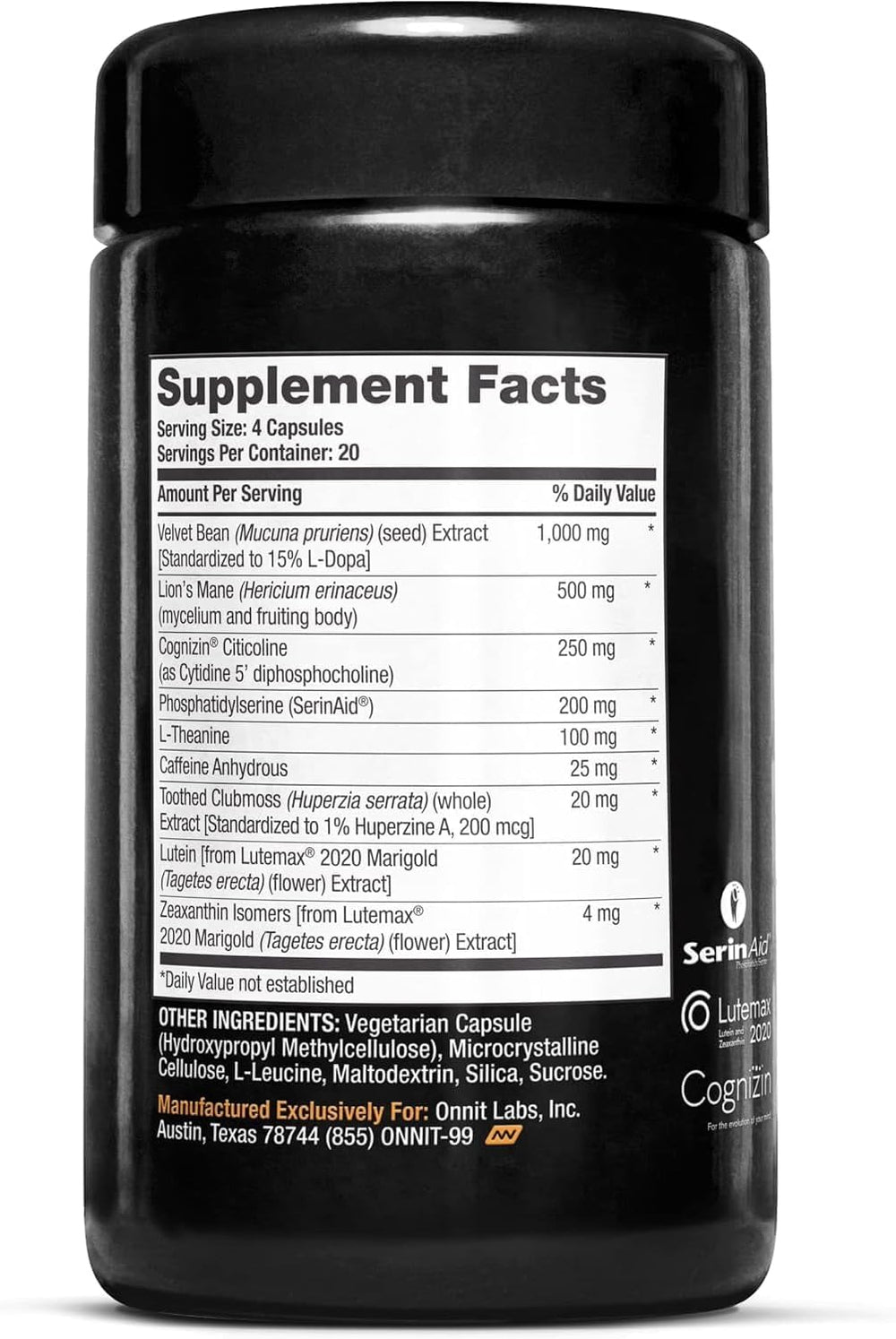 Capsules close-up from ONNIT Alpha Brain Black Label 80ct