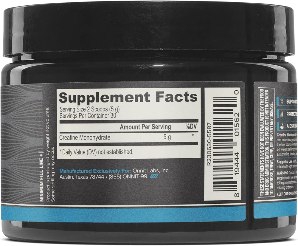 Nutrition label showing 5 g creatine per serving