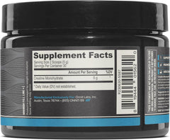 Nutrition label showing 5 g creatine per serving