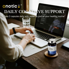 Lifestyle setting with ONOTIC bottle and health theme