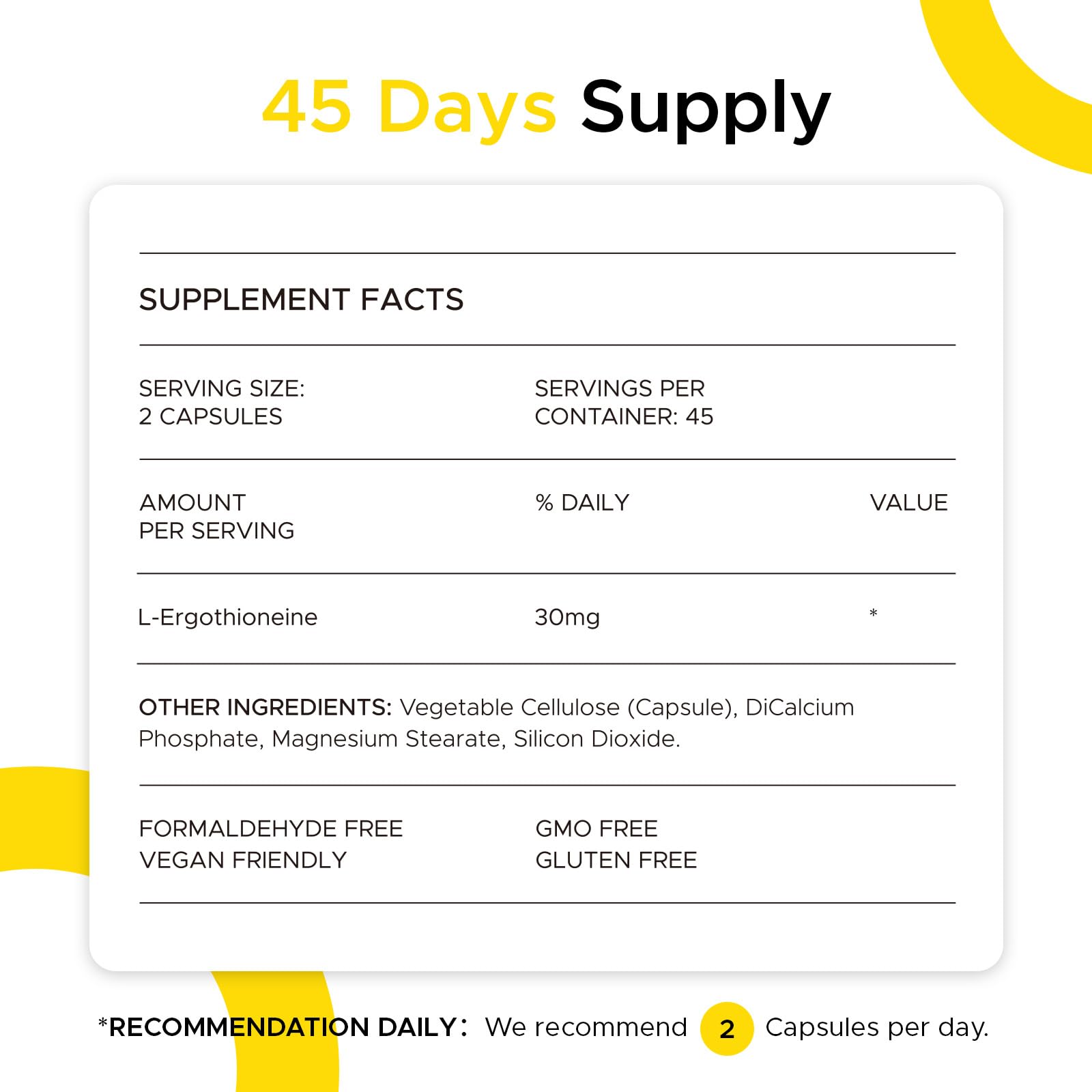 Back label of ONOTIC Ergothioneine 30mg capsule