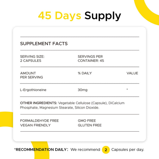 Back label of ONOTIC Ergothioneine 30mg capsule