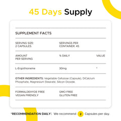 Back label of ONOTIC Ergothioneine 30mg capsule
