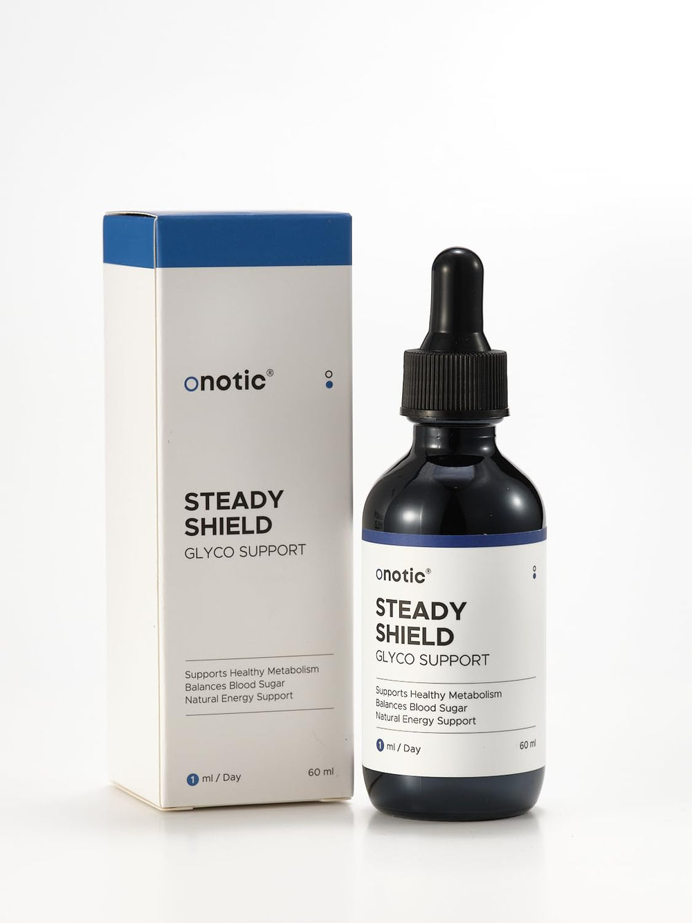 Infographic highlighting health benefits of ONOTIC Glyco Support Steady Shield Drops