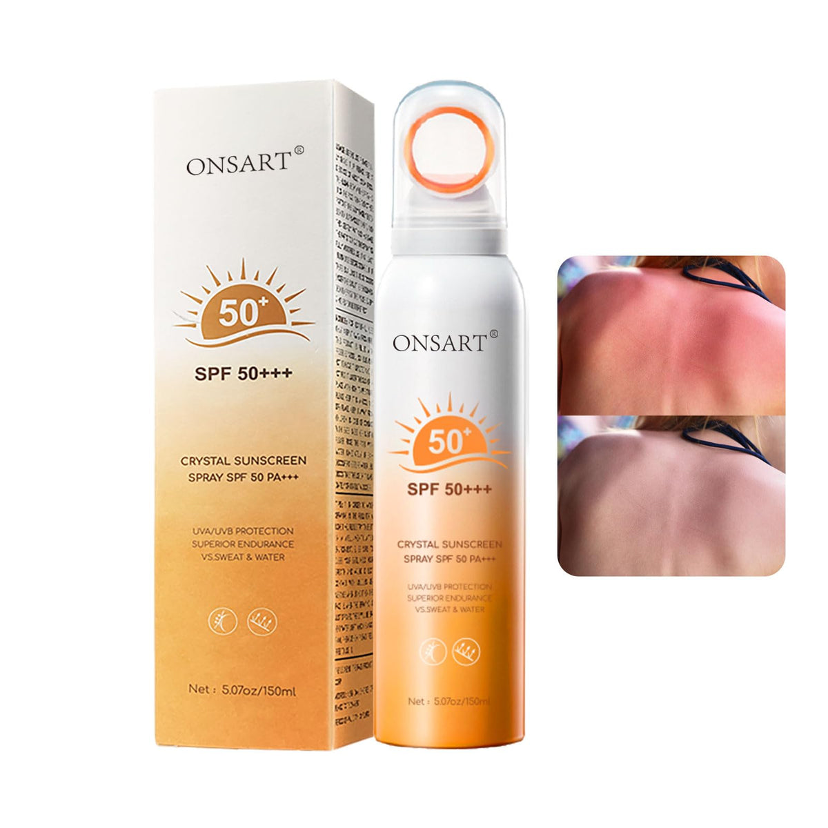 ONSART mineral sunscreen spray 360° mist demonstrates even coverage on face and body