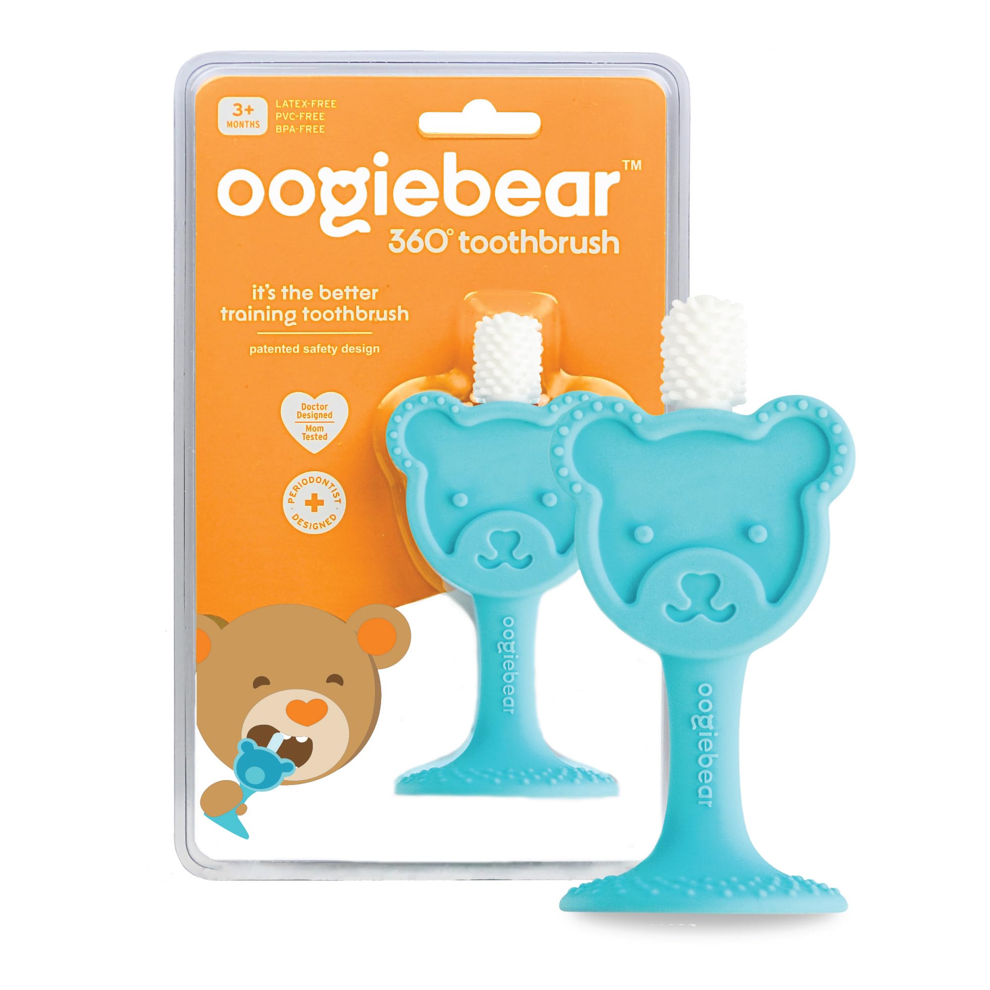 oogiebear infant-to-toddler teether toothbrush with 360° soft silicone bristles