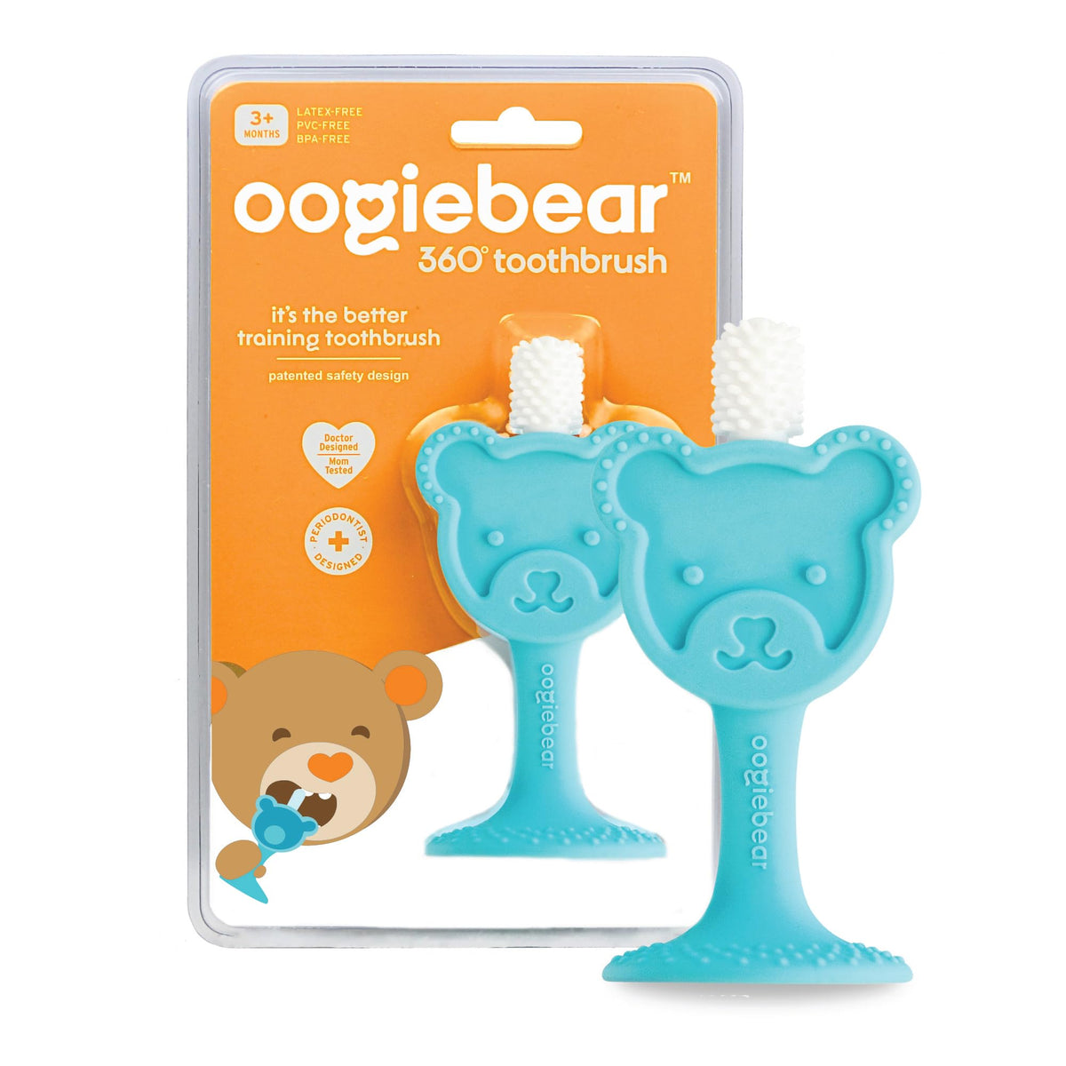 oogiebear infant-to-toddler teether toothbrush with 360° soft silicone bristles