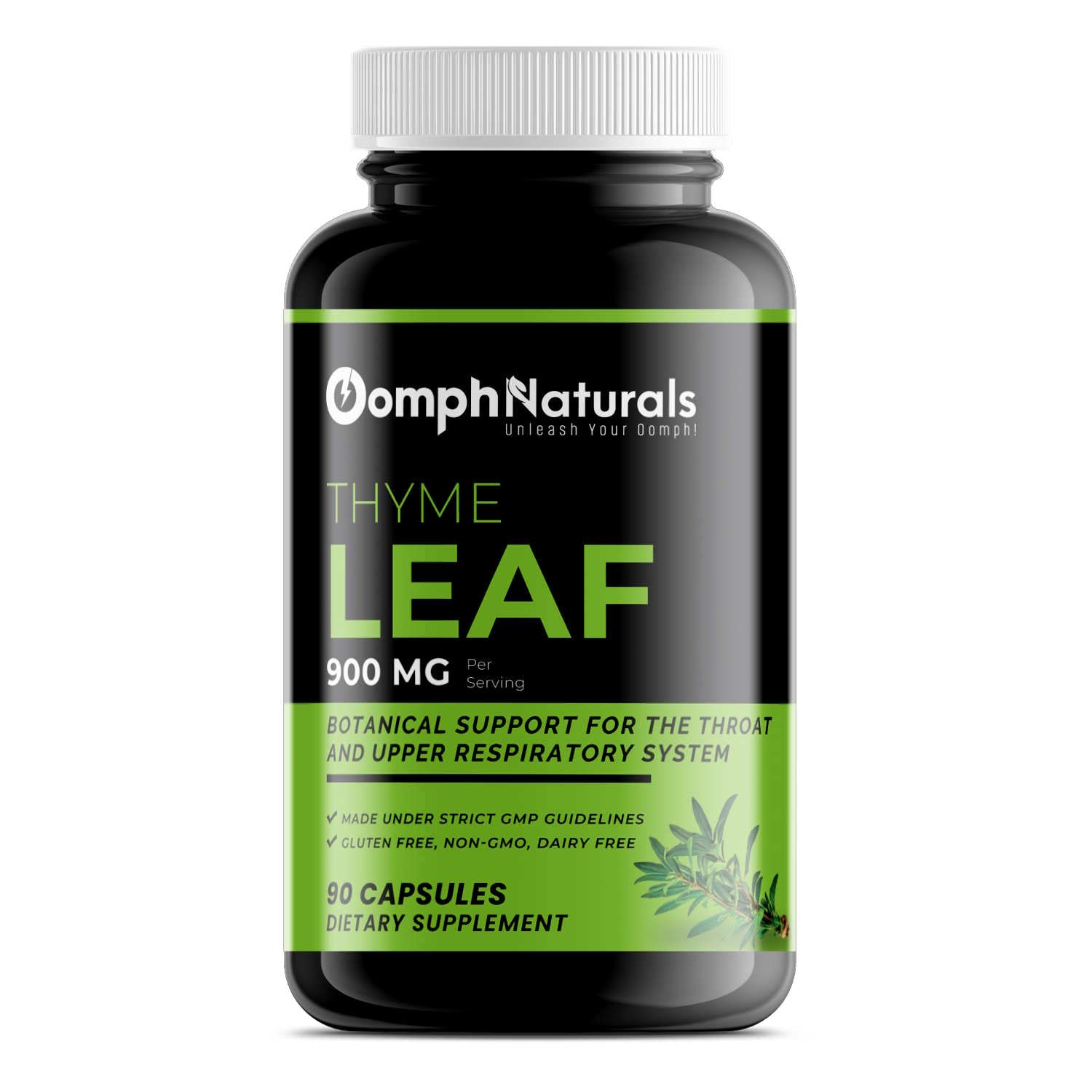 Front view of Oomph Naturals Thyme Leaf 900mg bottle