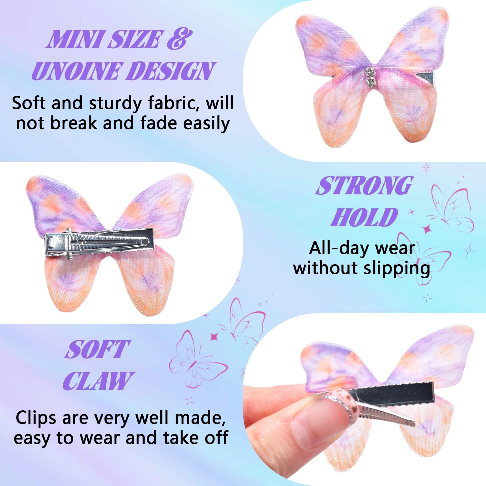 OOPPOO butterfly clips 3D fabric with soft, durable wings