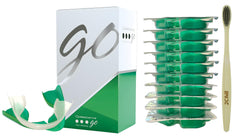Opalescence Go 10% prefilled whitening trays shown with top and bottom trays for 10 treatments