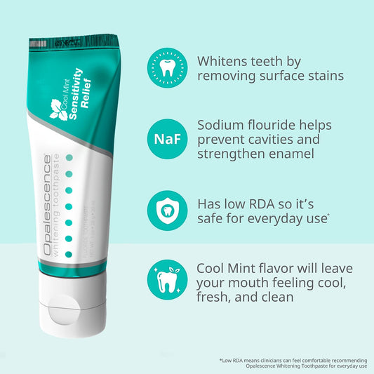 Close-up of Opalescence Sensitive Whitening Toothpaste mint label