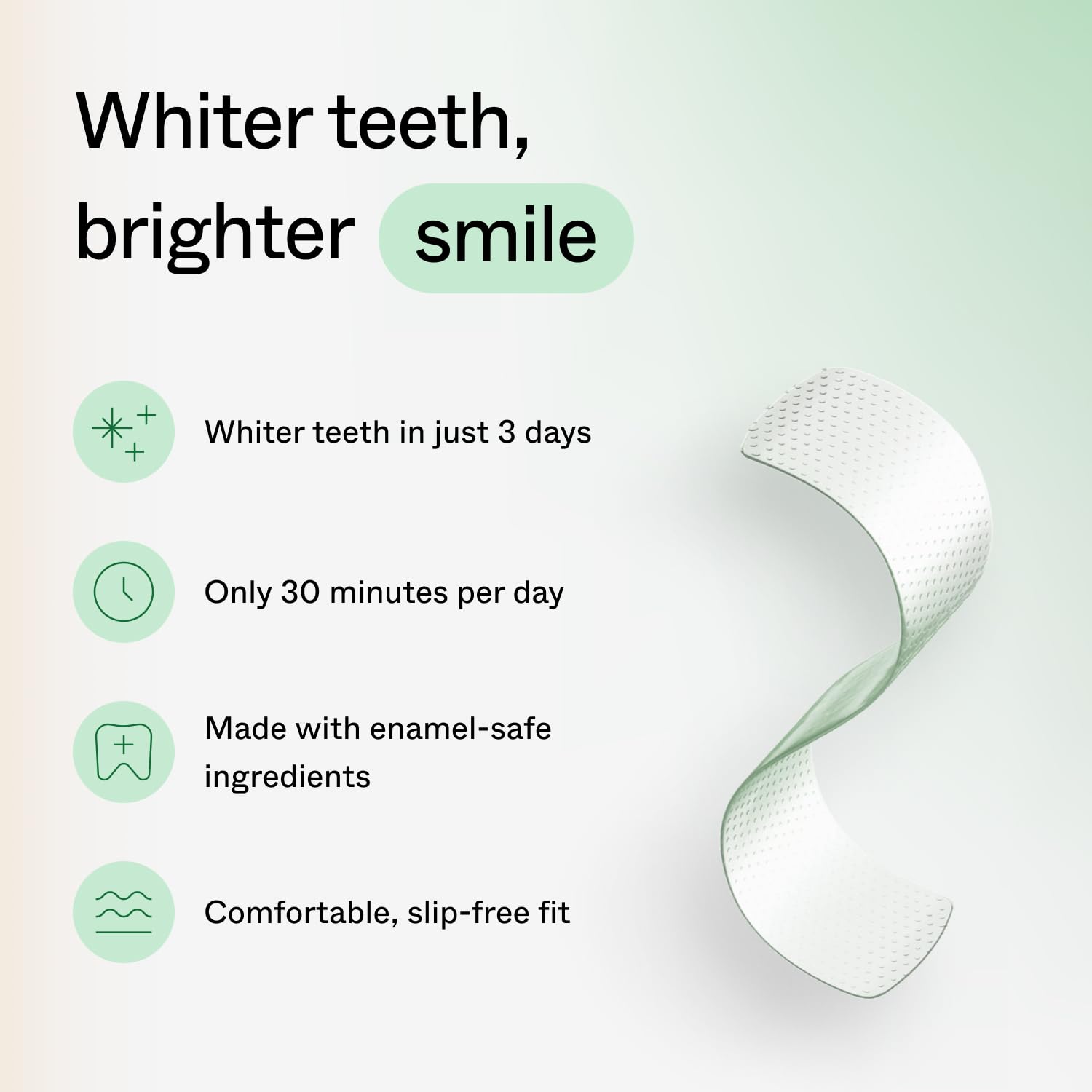 Close-up of whitening strips being applied to upper teeth