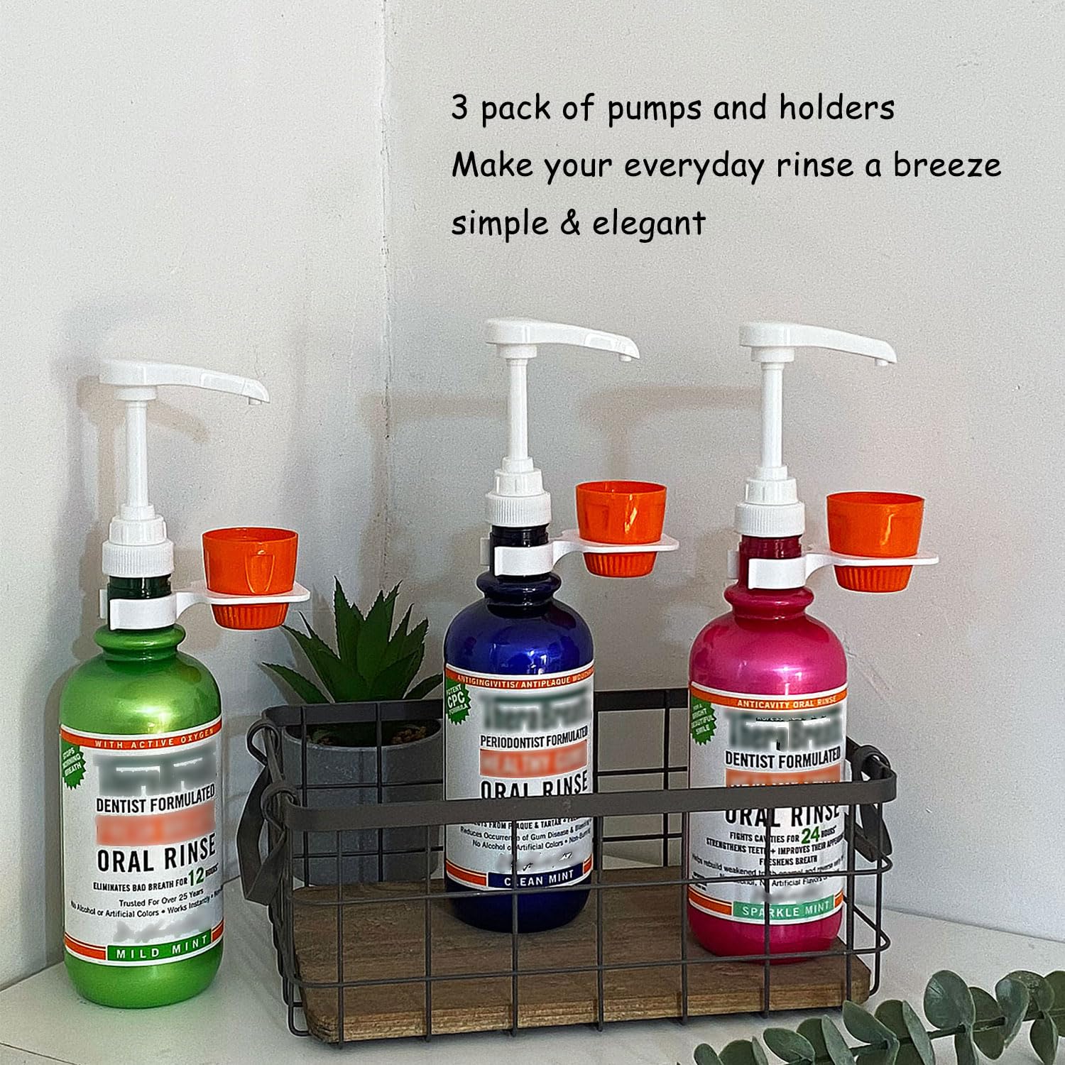 Opened package showing 3 pumps and 3 reusable cup holders