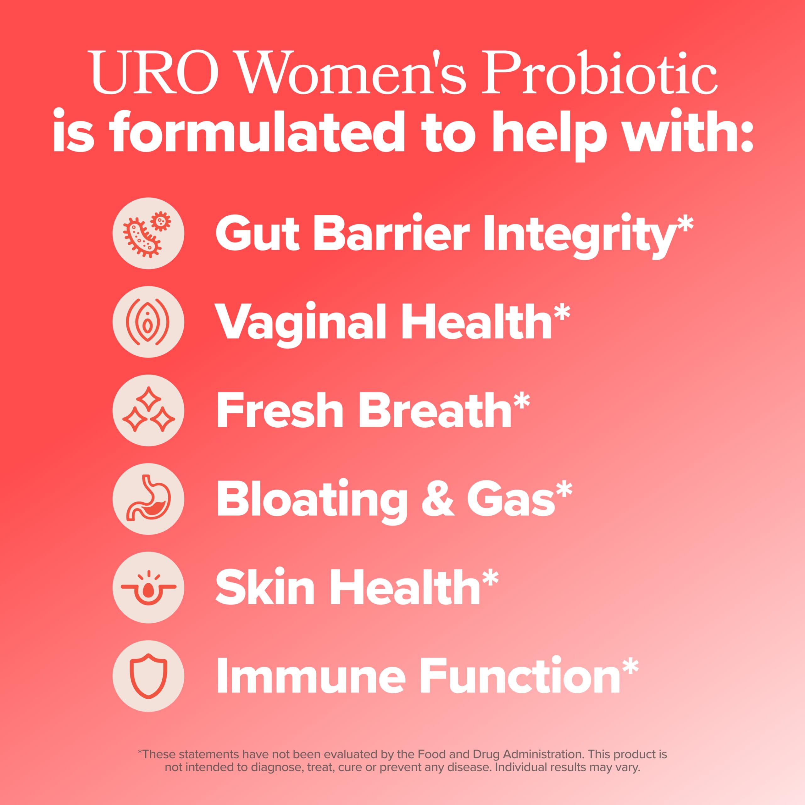 Close-up of URO Women’s Probiotic bottle label showing 20B+ CFUs
