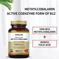 Oppuland Methyl B-12 5000mcg packaging with folate (B9)