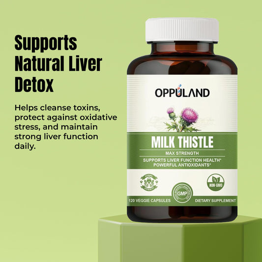 Close-up of Oppuland Milk Thistle Capsules bottle