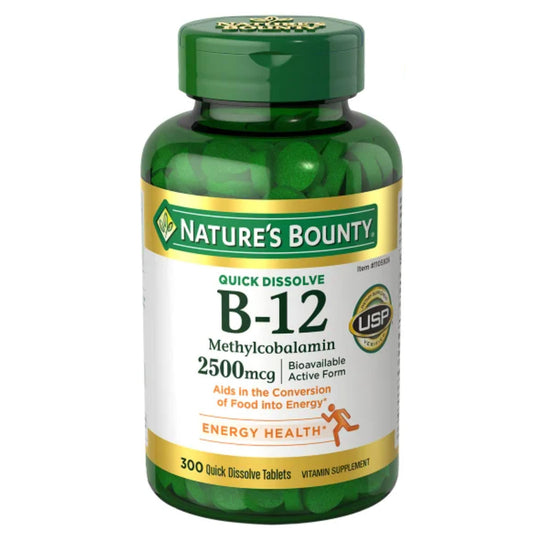 OProCyn Nature's Bounty Vitamin B-12 2500 mcg Quick-Dissolve Tablets bottle - front view
