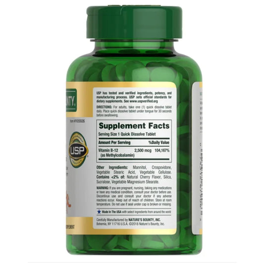 Close-up of Vitamin B-12 2500 mcg Quick-Dissolve tablets