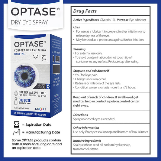 Optase Comfort Dry Eye Spray nozzle in action for fast relief.