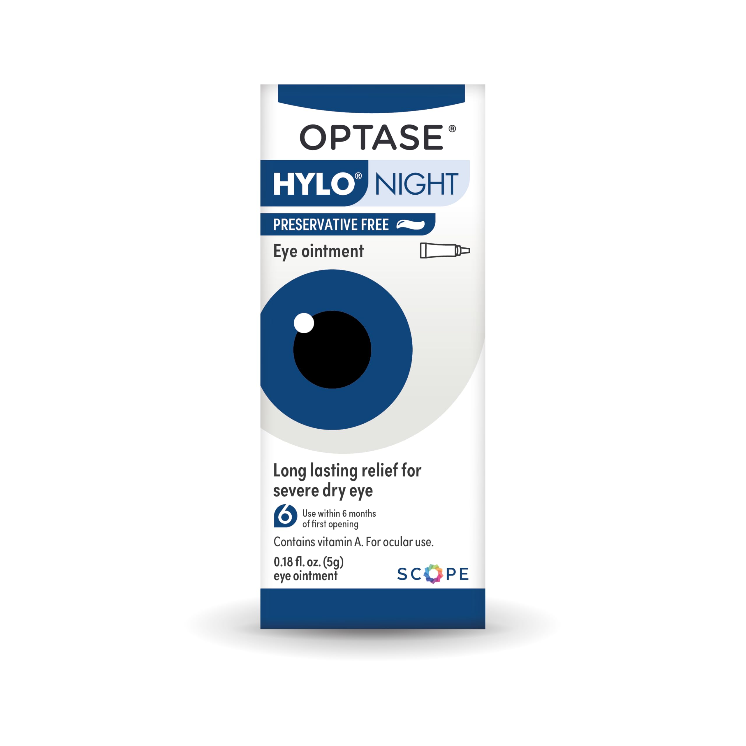 Optase HYLO Night Eye Ointment application on eyelid demonstrates gentle nocturnal use.