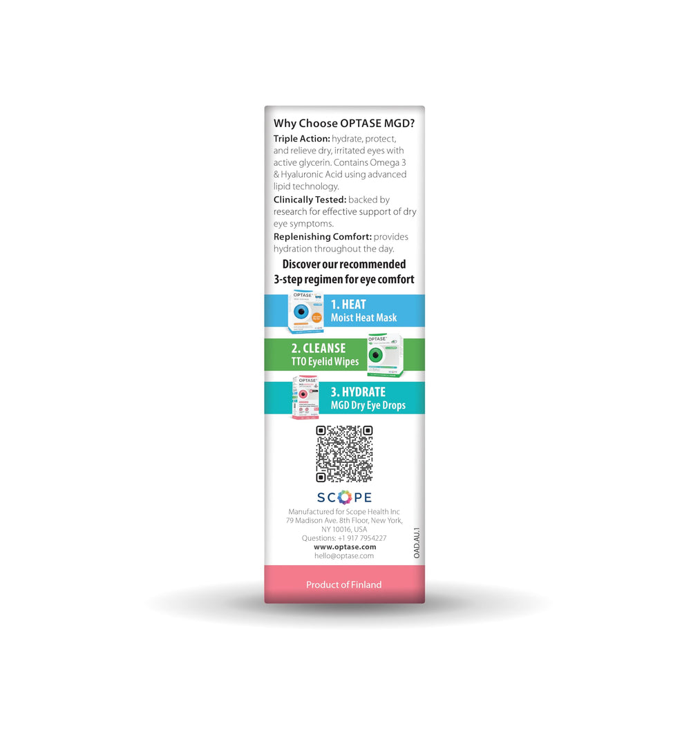 Optase MGD Advanced Dry Eye Drops packaging highlighting portability for travel.