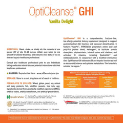 Gluten-free and dairy-free claim icons on OptiCleanse packaging