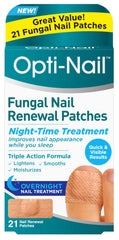 Opti-Nail fungal nail renewal patches 21-pack shown for improved nighttime nail appearance.