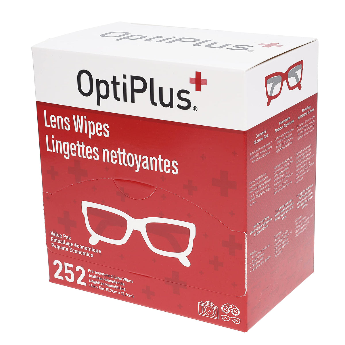 OptiPlus Eyeglass Lens Wipes 252 Count packaging