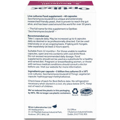 Close-up of Optibac bottle label with probiotic details
