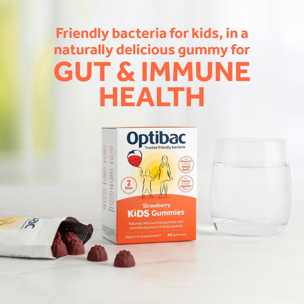 Close-up of Optibac Probiotics Kids Gummies on a white background