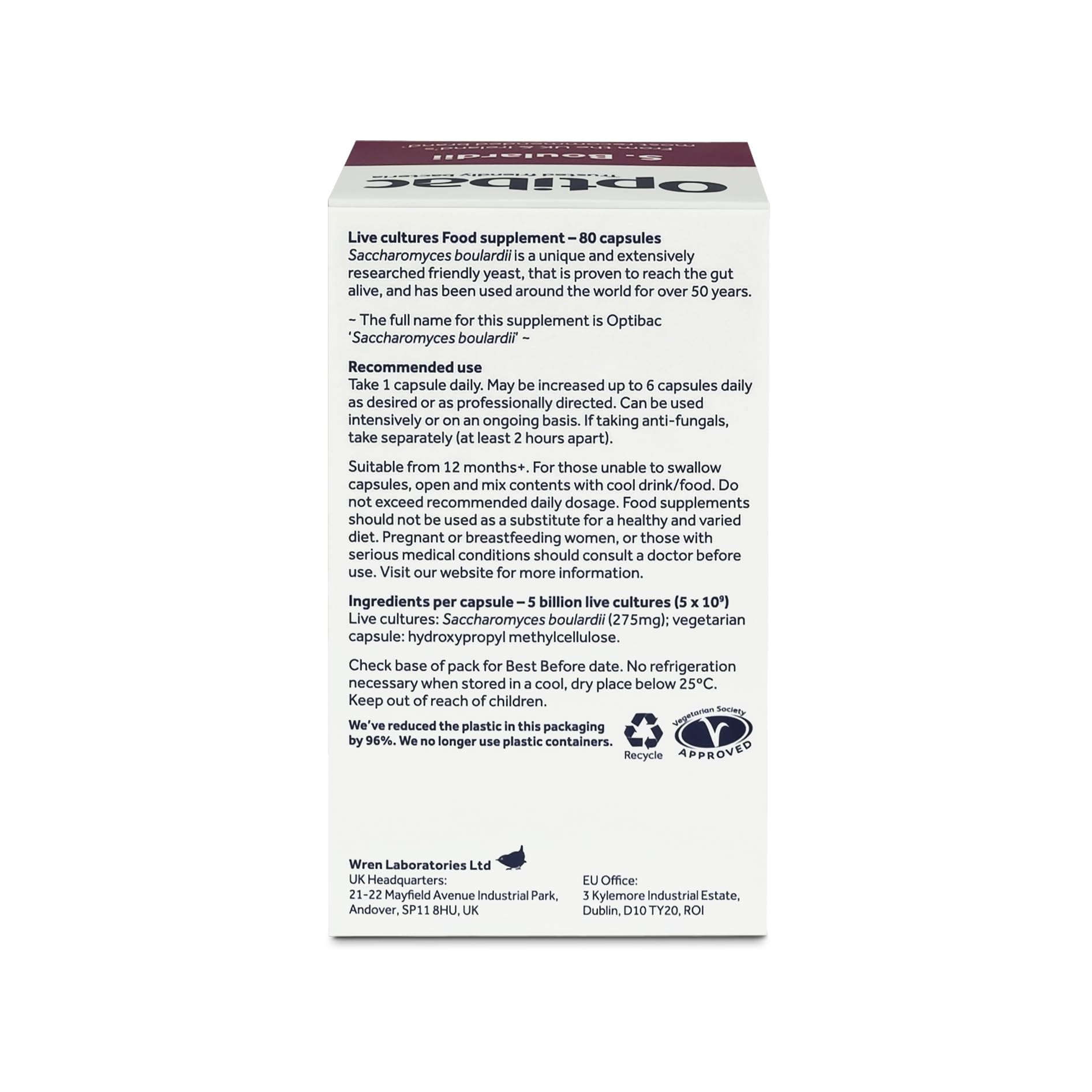 Vegan and gluten-free icons for OptiBac Saccharomyces boulardii