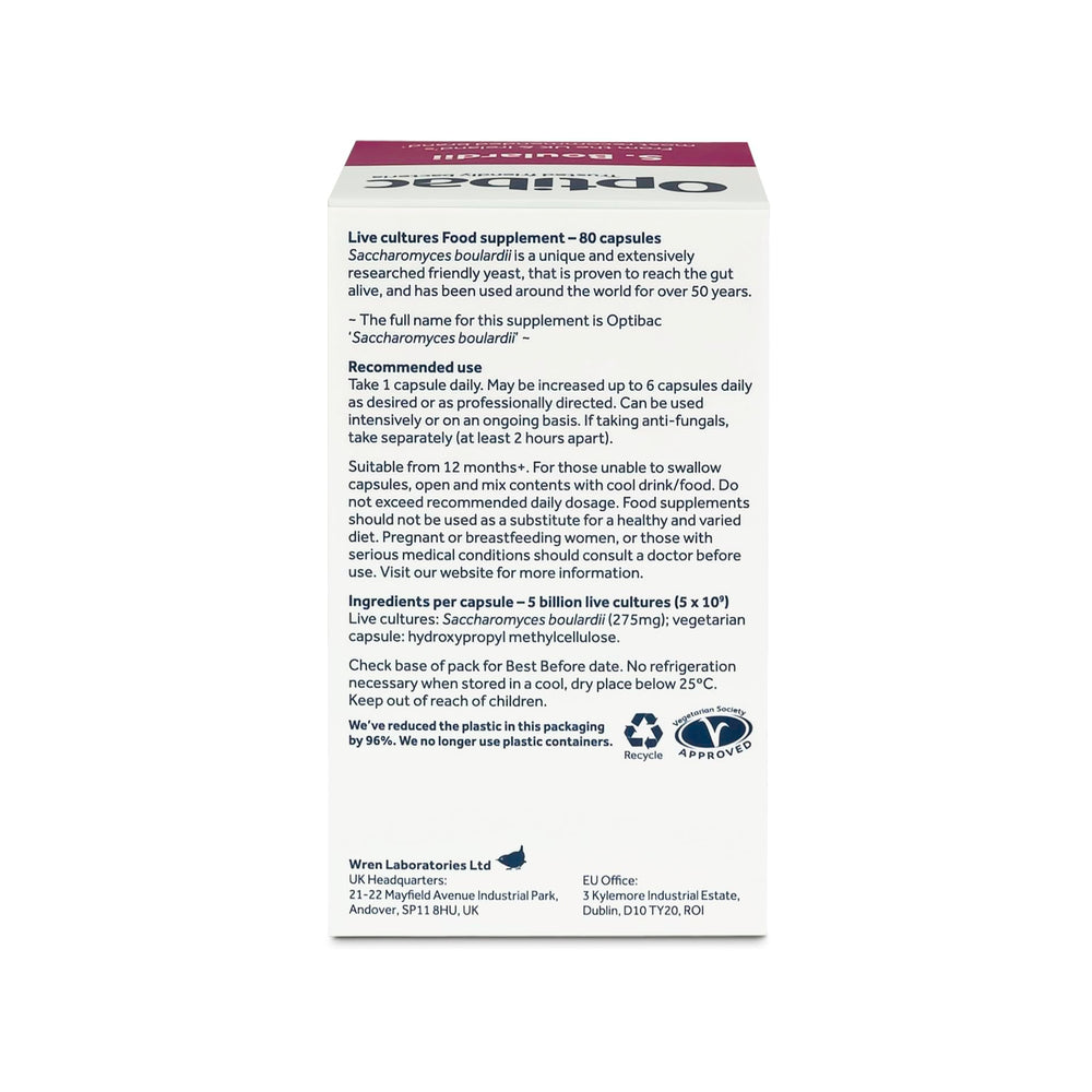 Vegan and gluten-free icons for OptiBac Saccharomyces boulardii