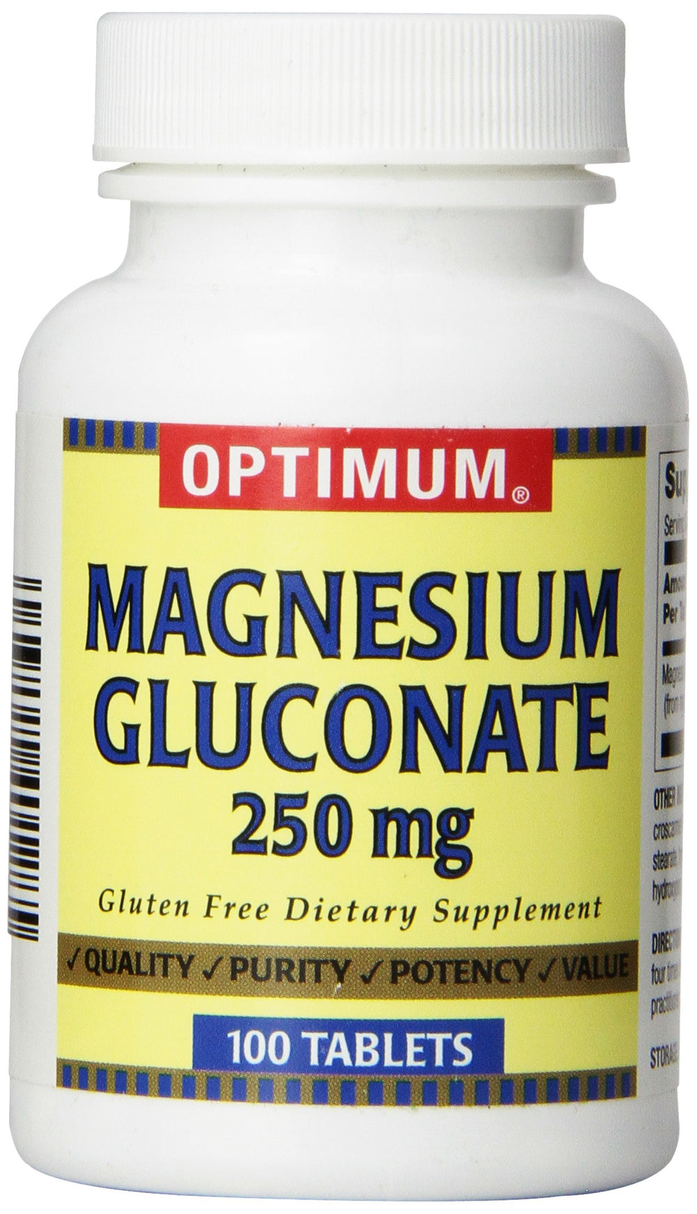 Optimum Magnesium Gluconate Tablets bottle and label