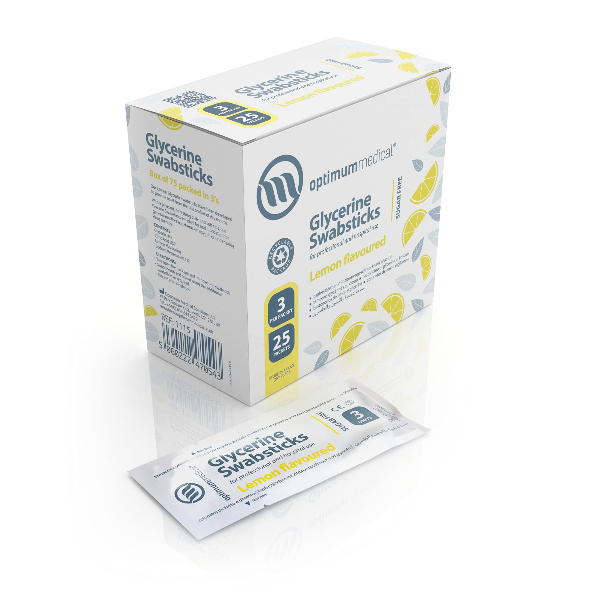 Optimum Medical Glycerin Swabsticks Lemon flavour box and packaging