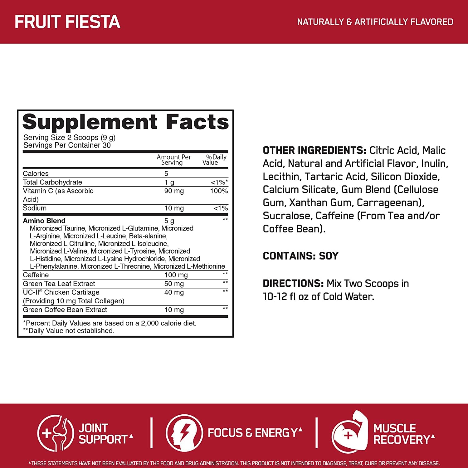 Nutritional label of Optimum Nutrition Amino Energy + Collagen Powder