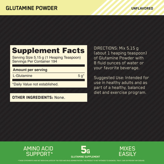 Side view of Optimum Nutrition L-Glutamine 1000g container