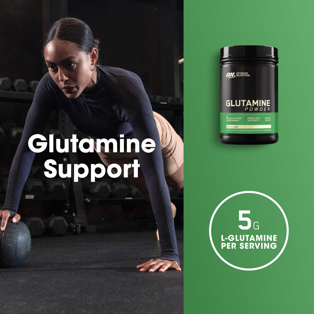 Close up of the product nutrition label on the L-Glutamine powder