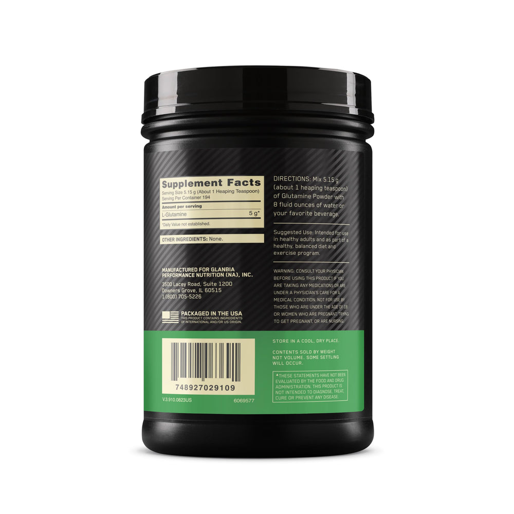 Optimum Nutrition L-Glutamine powder mixed in water, ready to sip.
