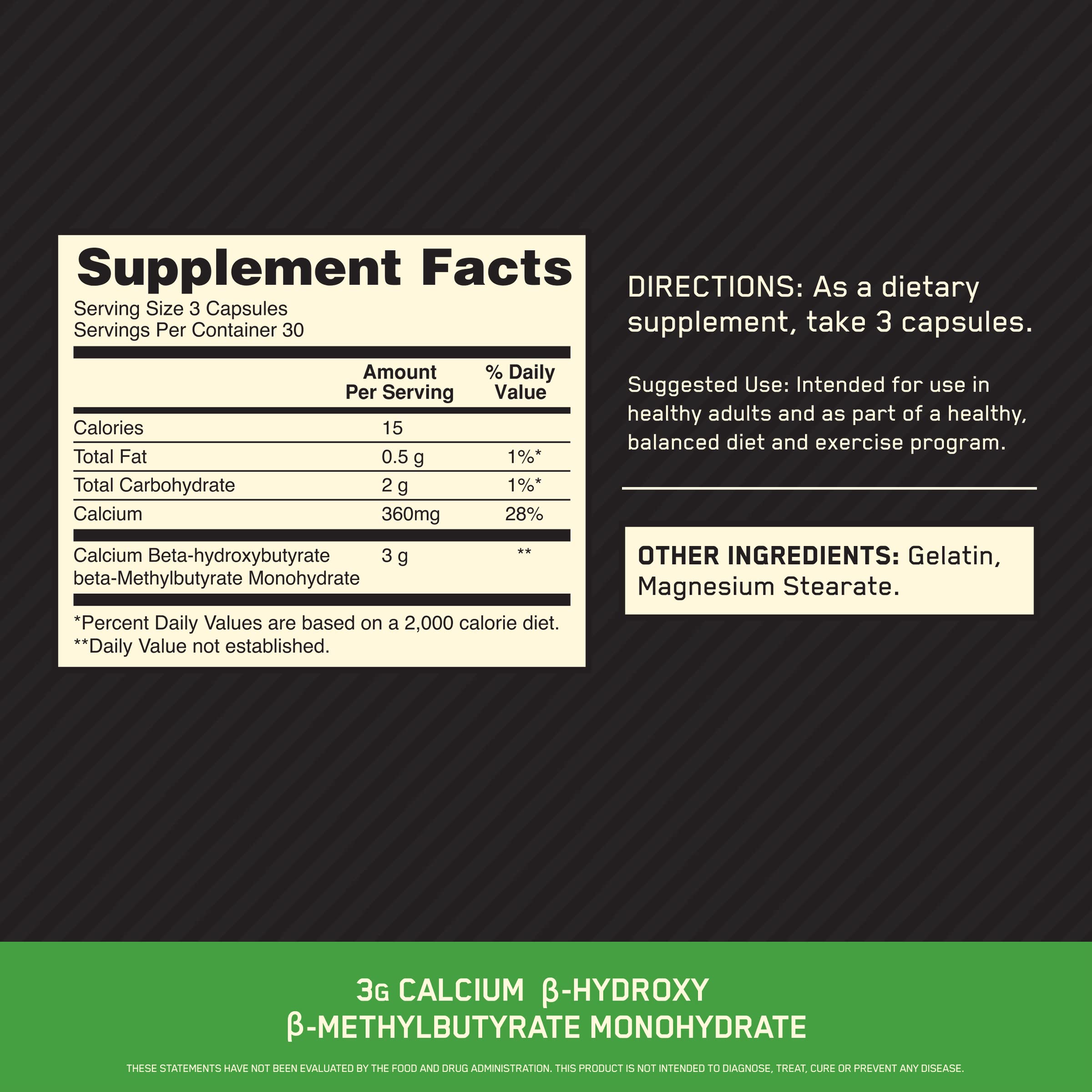 Optimum Nutrition HMB 1000 Caps bottle – back view
