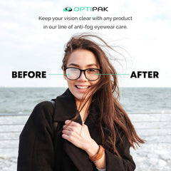 Eyeglasses with defogged mirror reflecting in the spray kit