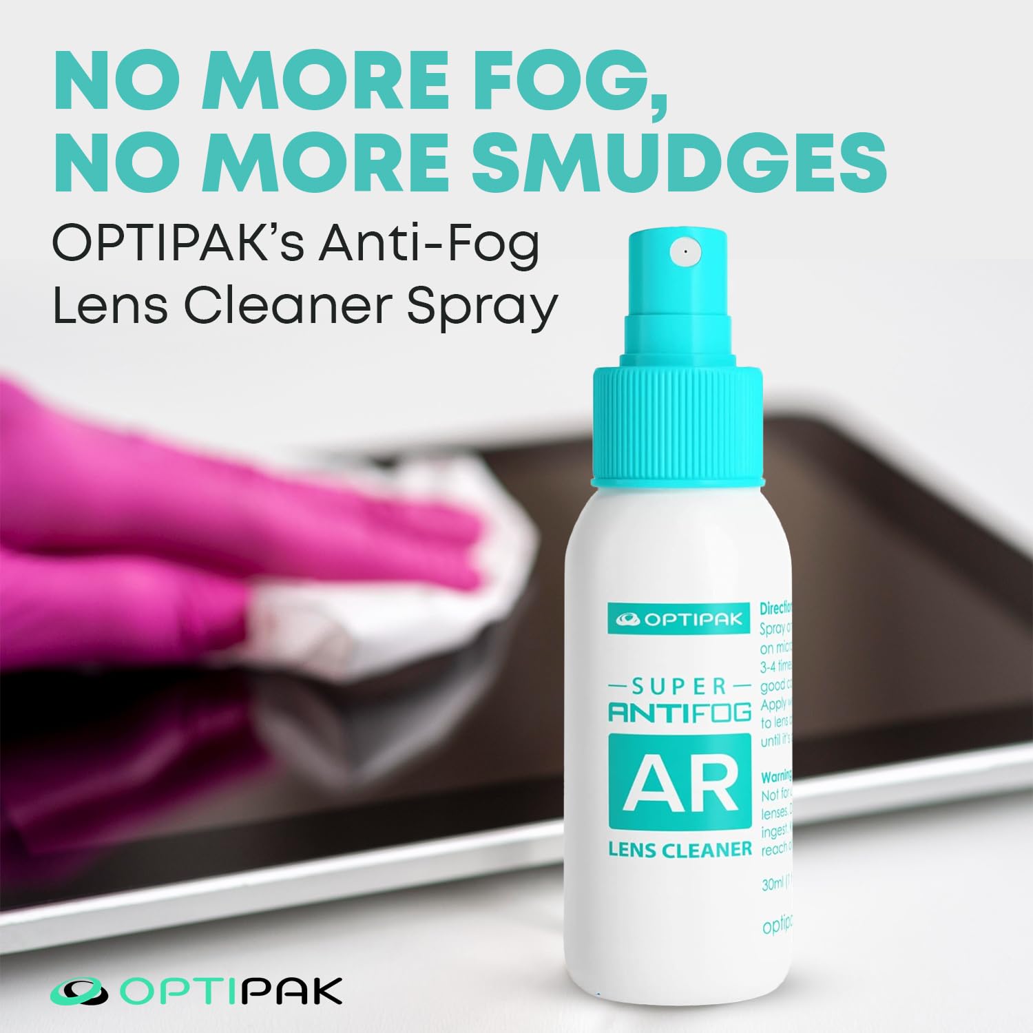 Glasses and sunglasses defogging with OPTIPAK spray
