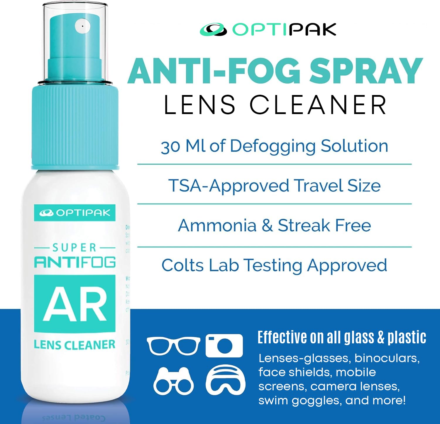 Four 1oz anti fog spray bottles for glasses and lenses