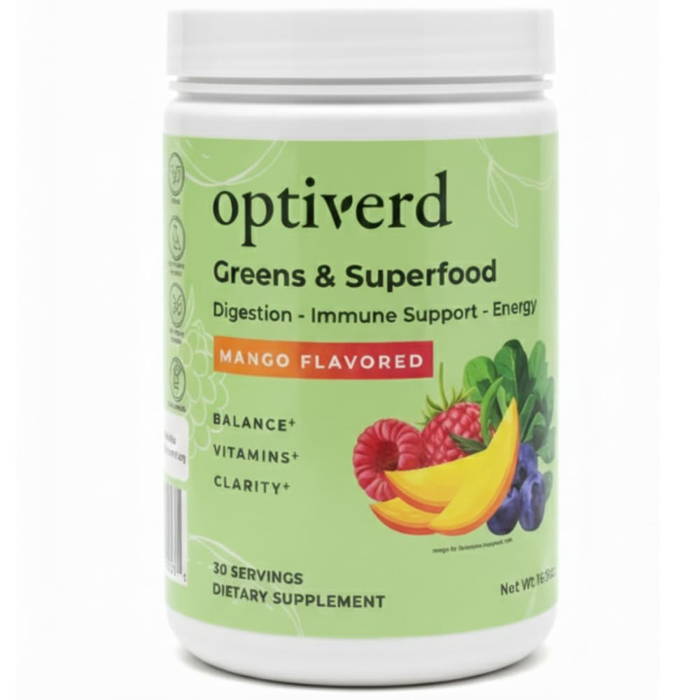 OptiVerd Greens Daily Blend with Probiotics and Enzymes – Mango flavor, 30 servings