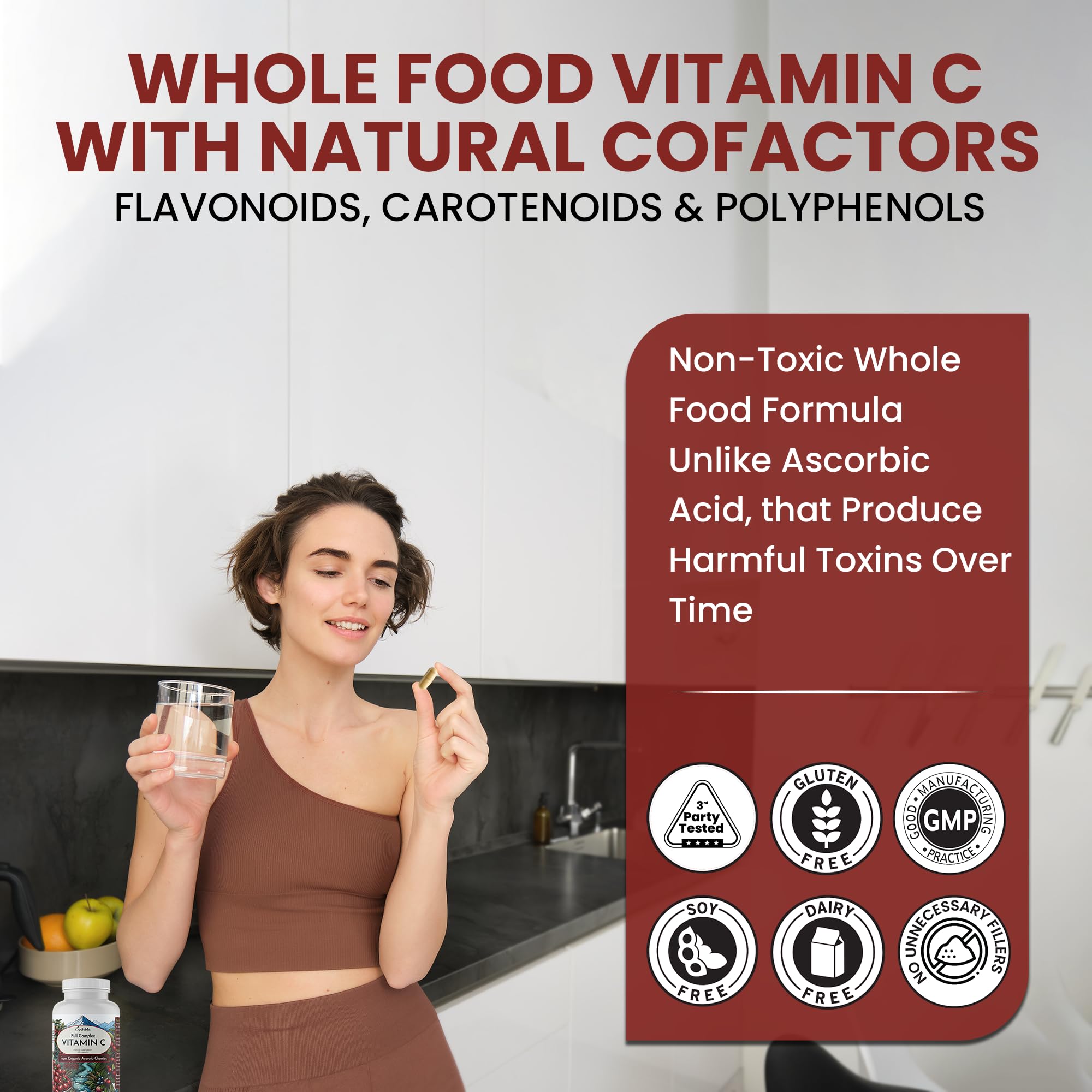 Ingredients panel with organic acerola cherry vitamin C