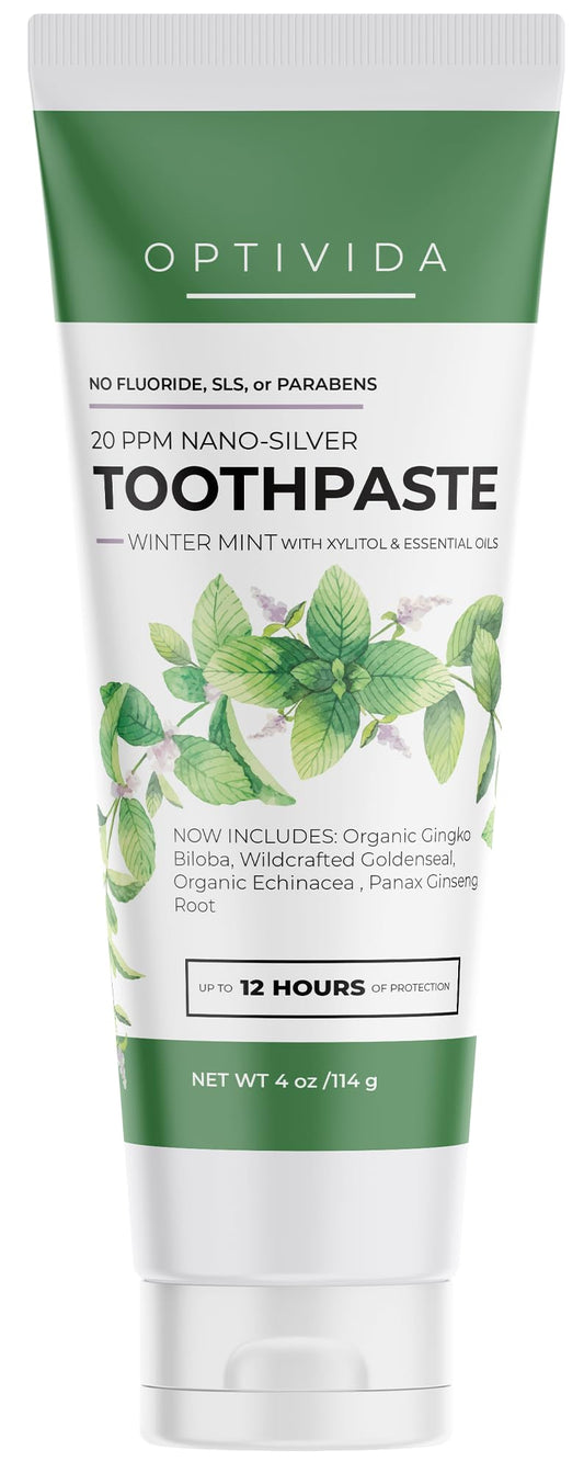 Optivida fluoride-free toothpaste tube 4oz front view