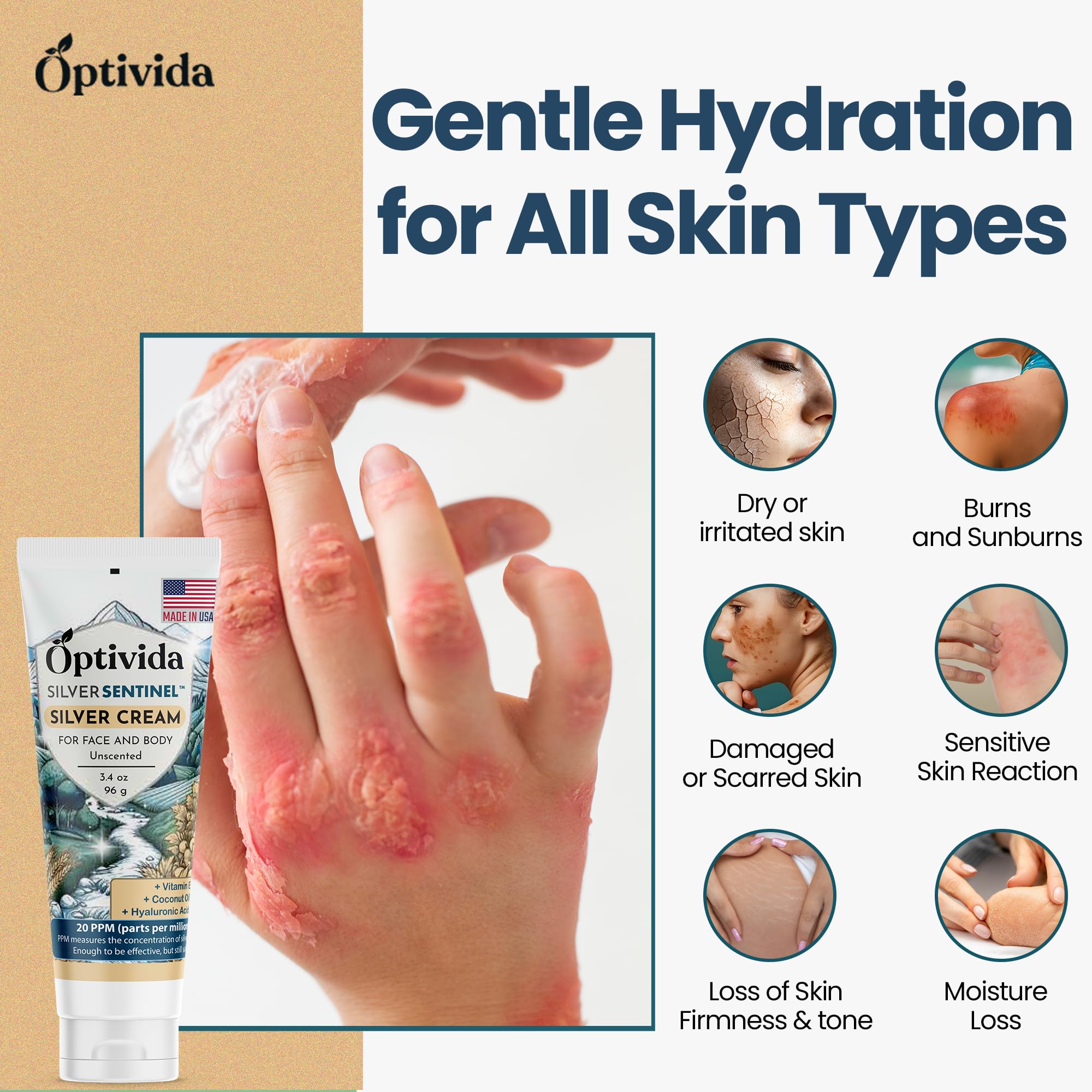 Optivida Nano Silver with coconut oil emphasizes hydration for dry skin